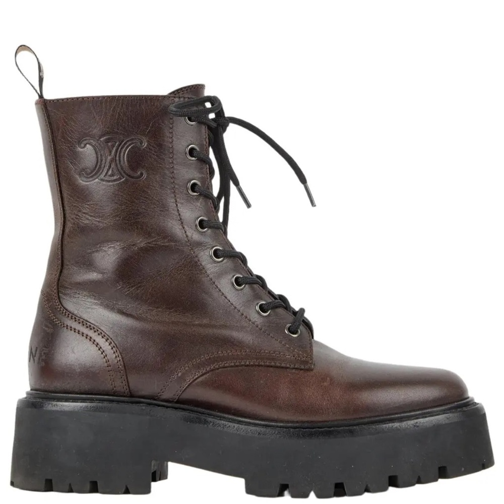 Celine Dark Brown Leather Ankle Boots